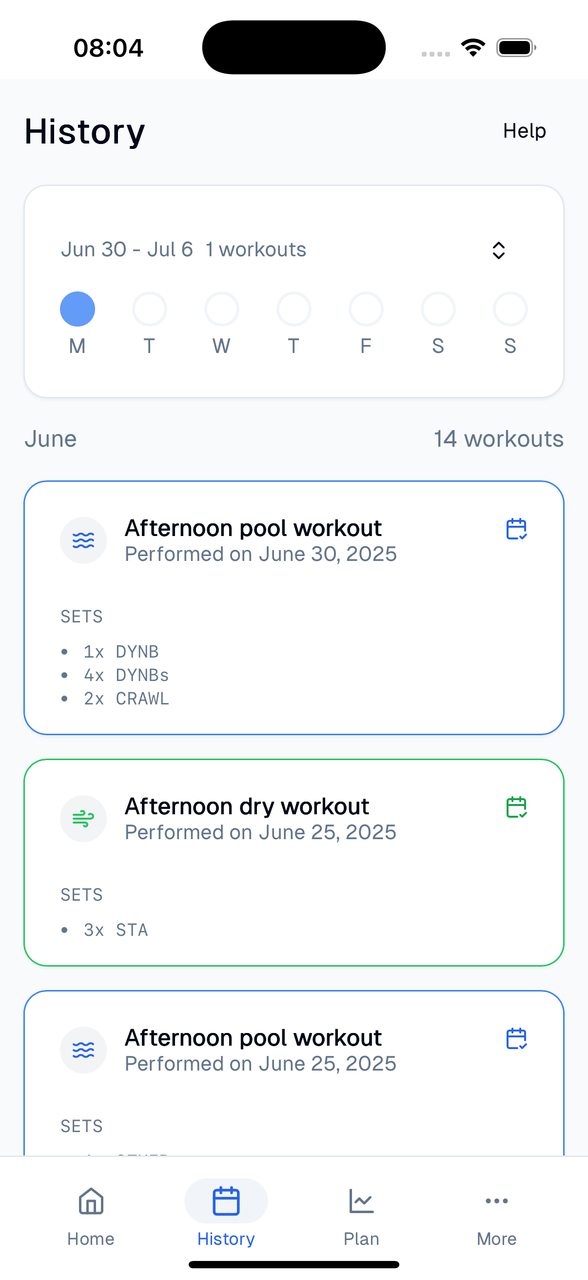 Training plan interface