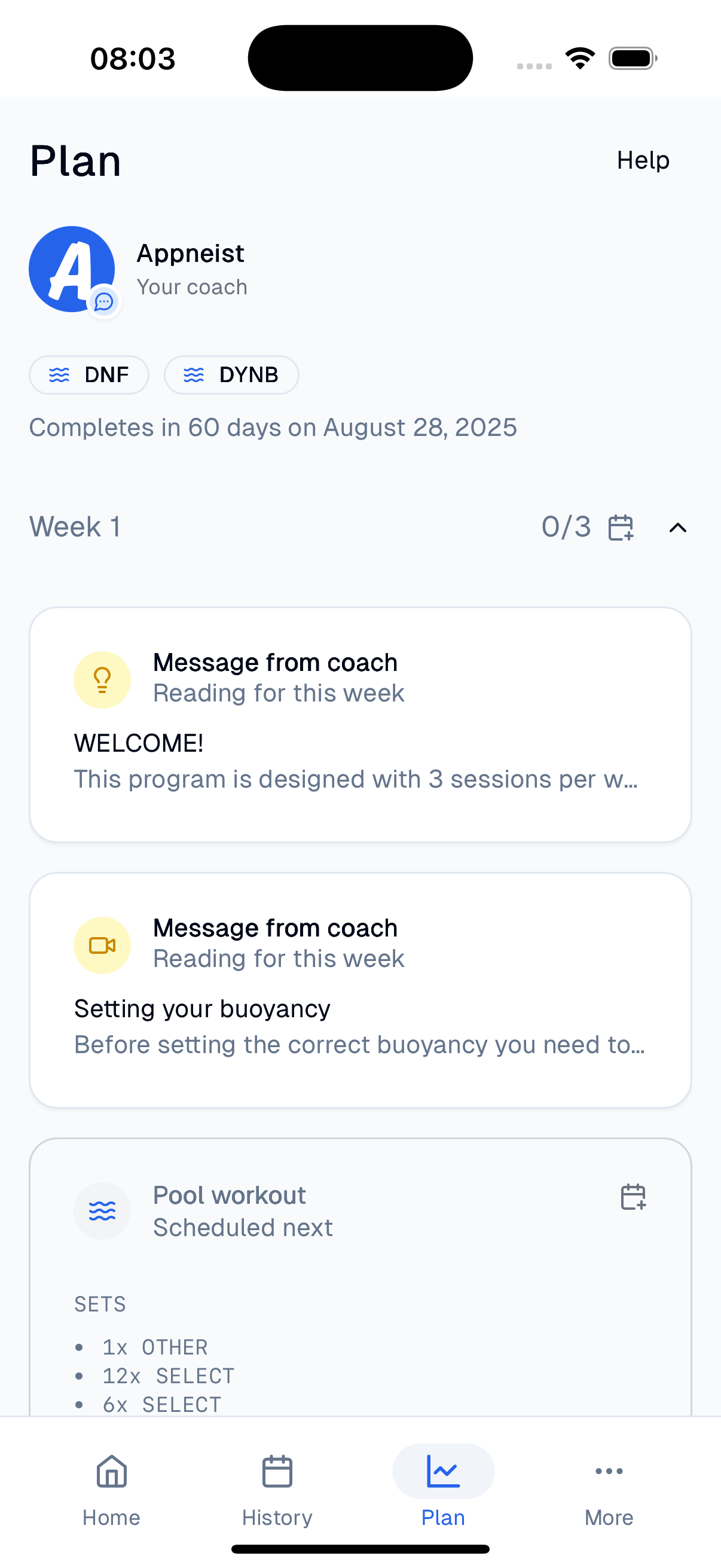 Training plan interface